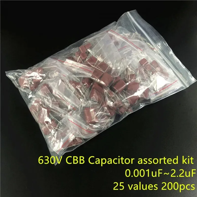 

630V 0.001uf~2.2uf CBB metal film capacitors Assortment Kit 25 values 200pcs