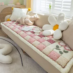 Handmade Thicken Sofa Cushion, Pastoral Plaid Carpet, No-Slip Rug, Seat Cushion for Living Room Decor, Tatami Mat for All Season
