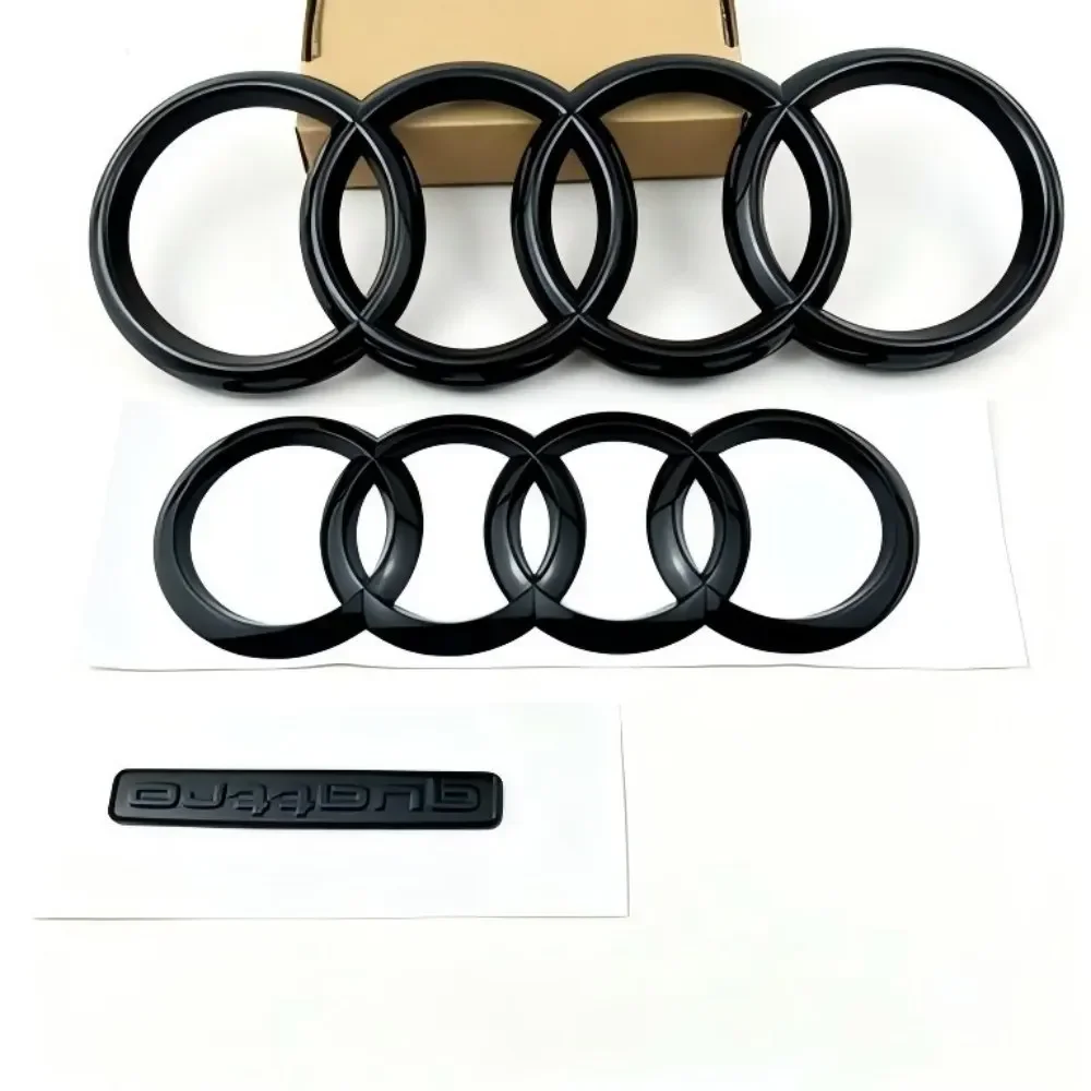 4 Ring logo ABS Black For AUDI Quarrto A4 2008-2017 Car Hood Front Grill Rear Trunk Emblem Sticker A4 Mark 2.0T Sline Emblem