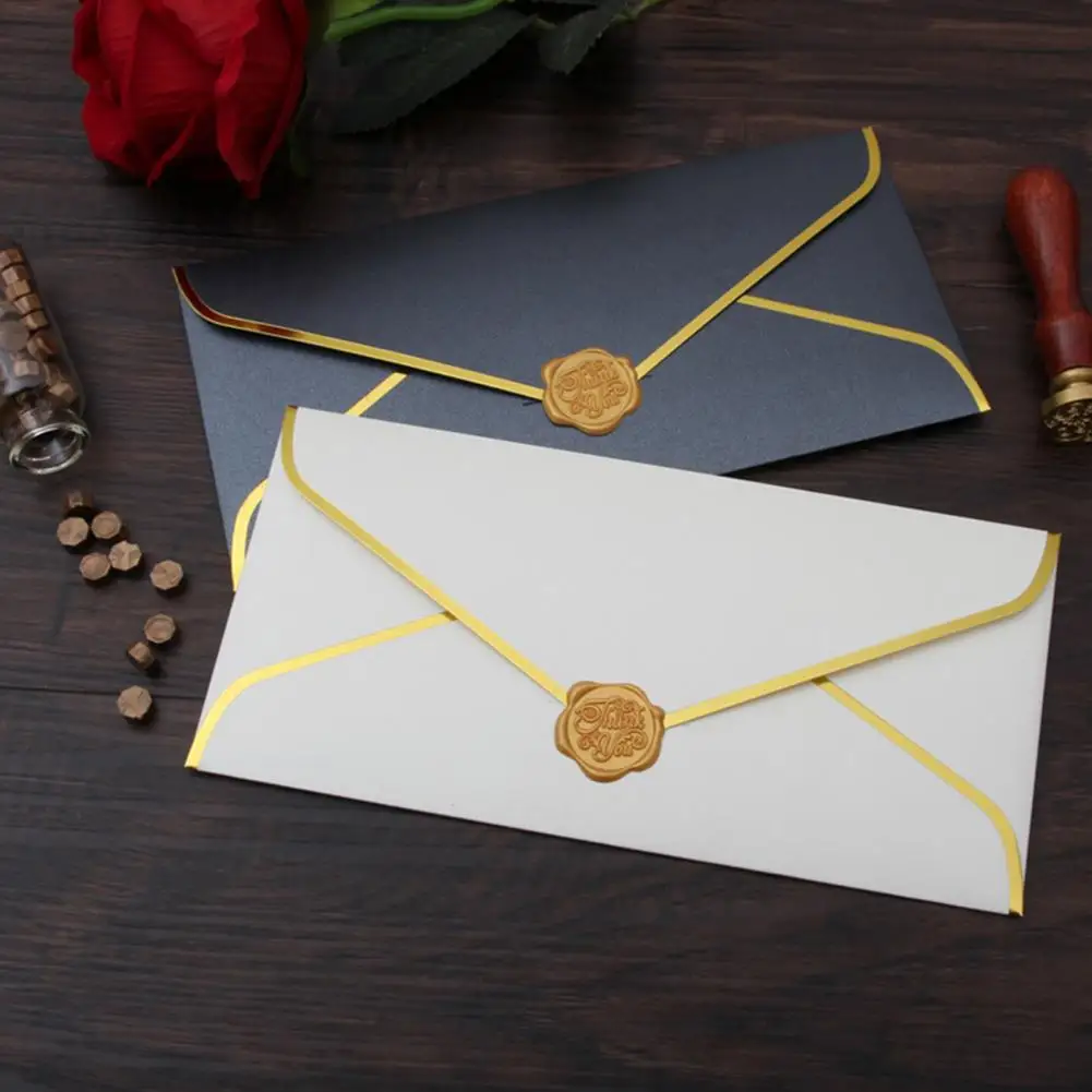 Greeting Card Envelopes Elegant Golden Border Envelope Set for Office Events 10 Pack Luxury V Flap Quick Seal for Mailing