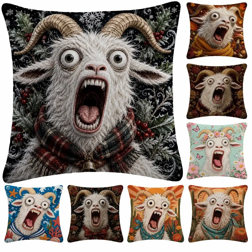 Art Vintage V-Vintage Screaming Goat Cushion Cover Soft Plush Decorative Sofa Bedroom Living Room Car Dorm Home Decor Gift