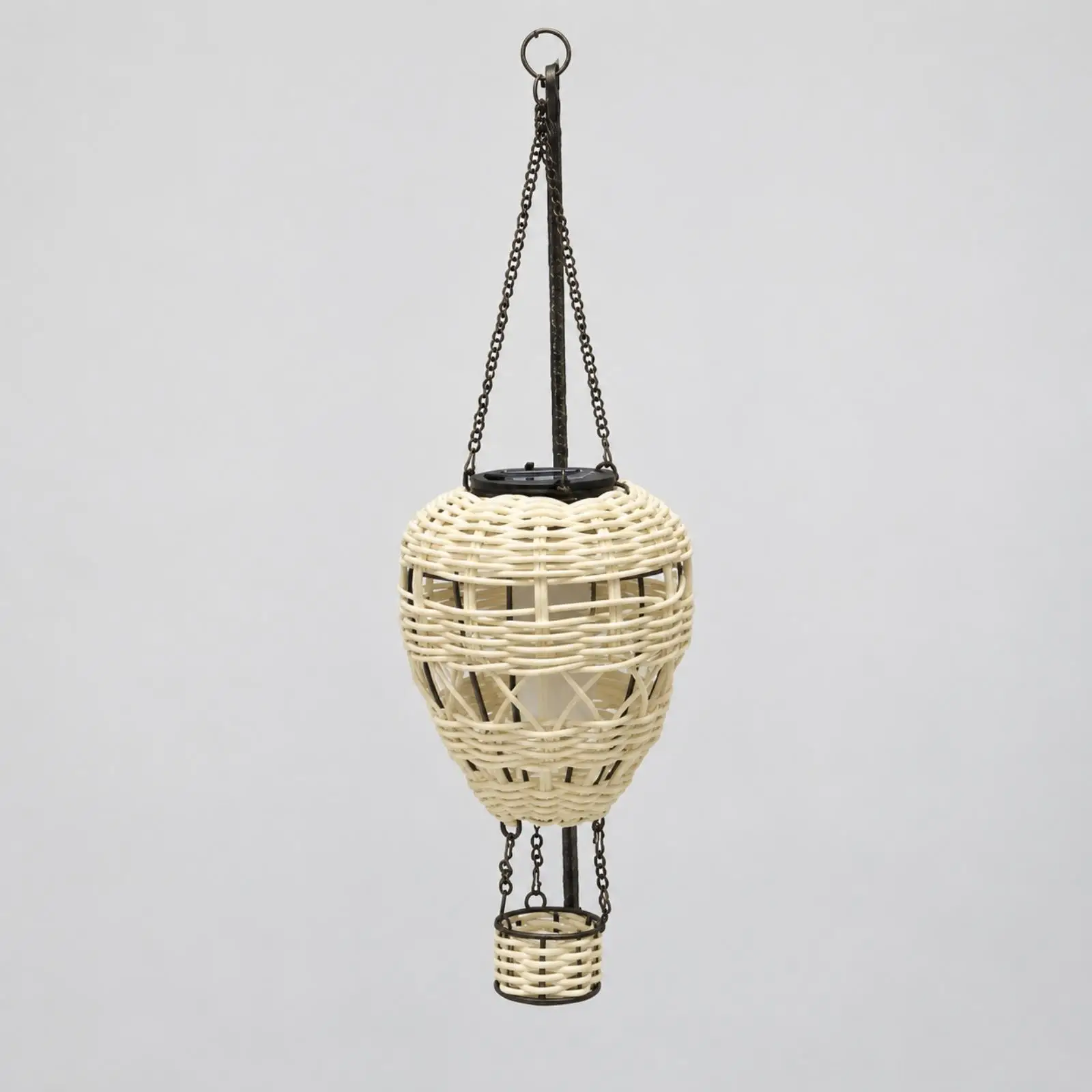 Hanging Solar Lantern Rattan Woven Outdoor Decorative Light for Balcony Porch Garden Use