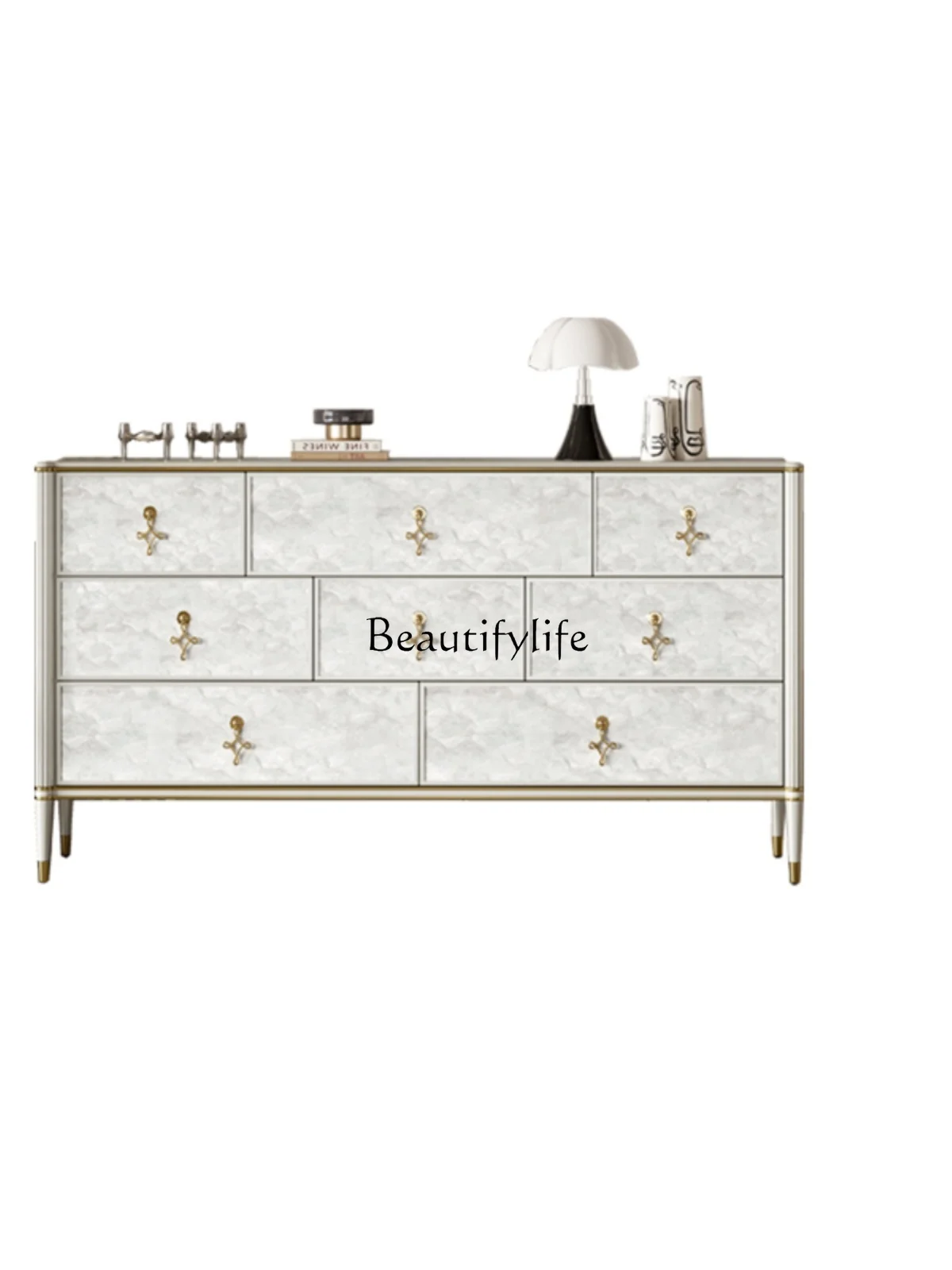 

ld6American-Style Solid Wood Chest of Drawers Light Luxury Paint Side Cabinet Living Room Bedroom Storage Cabinet