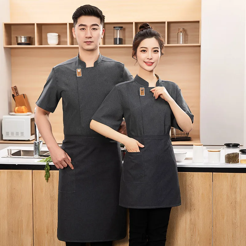 男性と女性のための黒のシェフの服,中国のキッチンのための黒のシェフのオーバーオール,半袖のビジネスシャツ,女性のための料理服,ホテルの食堂のための夏の服