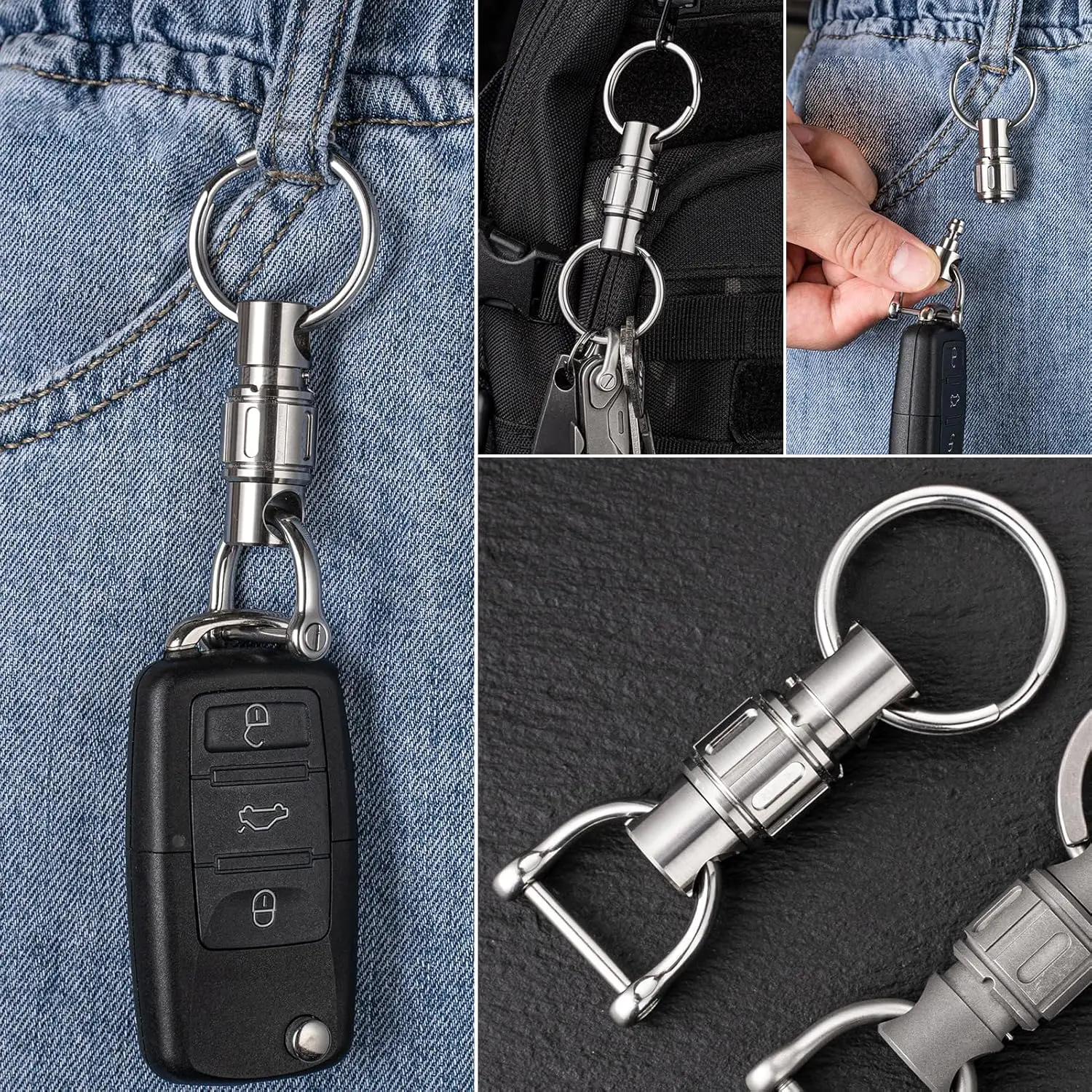 TIMULTI Titanium Quick Release Keychain, Carabiner Keychain Key Rings,Detachable Pull Apart Double-End Swivel Key Chain Linker