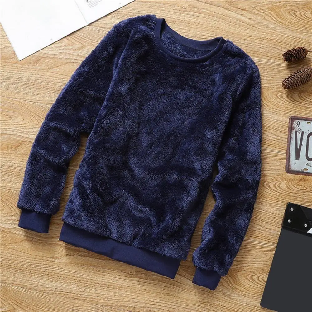 Men Plus Velvet Sweatshirt Thickened Double Side Plush Fleece Lined Men Sweatshirt O-neck Loose Fit Soft Warm Sports Sweatshirt