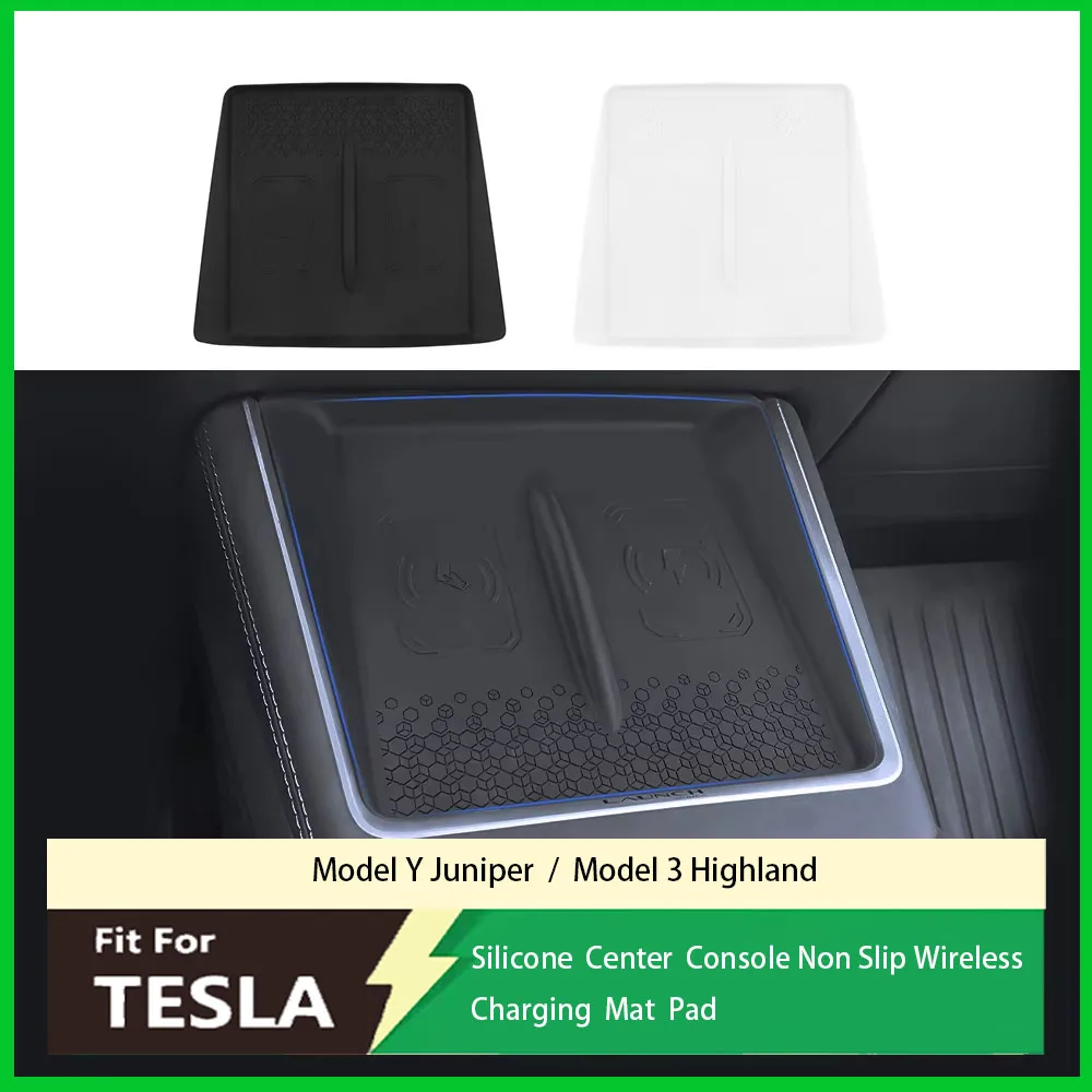 

Беспроводная зарядная панель для Tesla Model Y 2025 Juniper, зарядная станция для центральной консоли автомобиля Model 3 Highland, силиконовая подставка