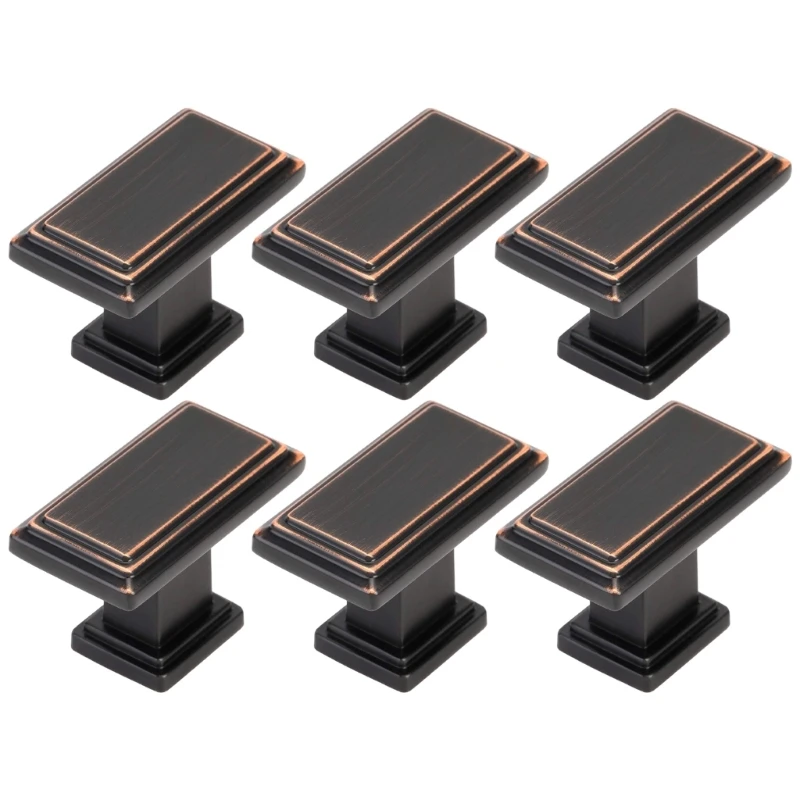 02DC Rectangular Metal Cabinet Pull Set of 6 with Mounting Screws Bronze Finish Single Hole Handle for Kitchen Drawers and