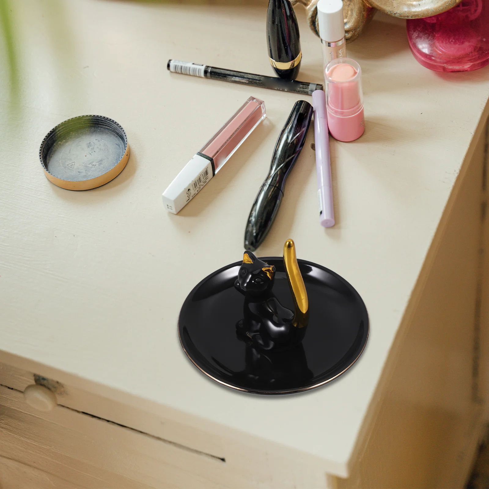 Ceramic Jewelry Tray Cute Cat Design Smooth Edges Storage For Rings Keys Trinkets Decorative Plate Organizer Dish