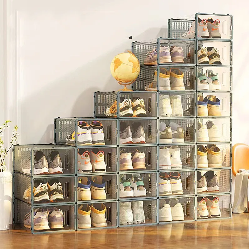 6Pcs/Set Transparent Shoe Box Living Room Shoe Cabinet Multi-Functional Storage Sneakers High Heels Storage Organizer