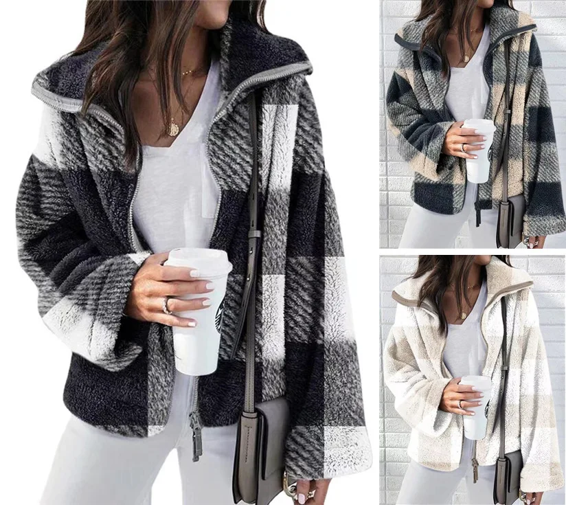 

2023 Autumn and Winter New Double-sided Plush Plaid Jacket Plus Size Women's Clothing Winter Clothes Women