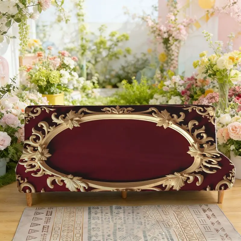

Эластичный диван-кровать с принтом, чехол для дивана без подлокотников, роскошный золотой овальный каркас, классический стиль