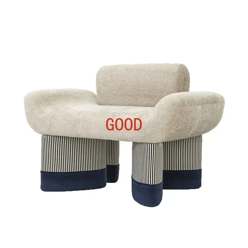 

Hotel Villa Solid Wood Lamb Vintage Stripe Leisure Chair Lazy Sofa