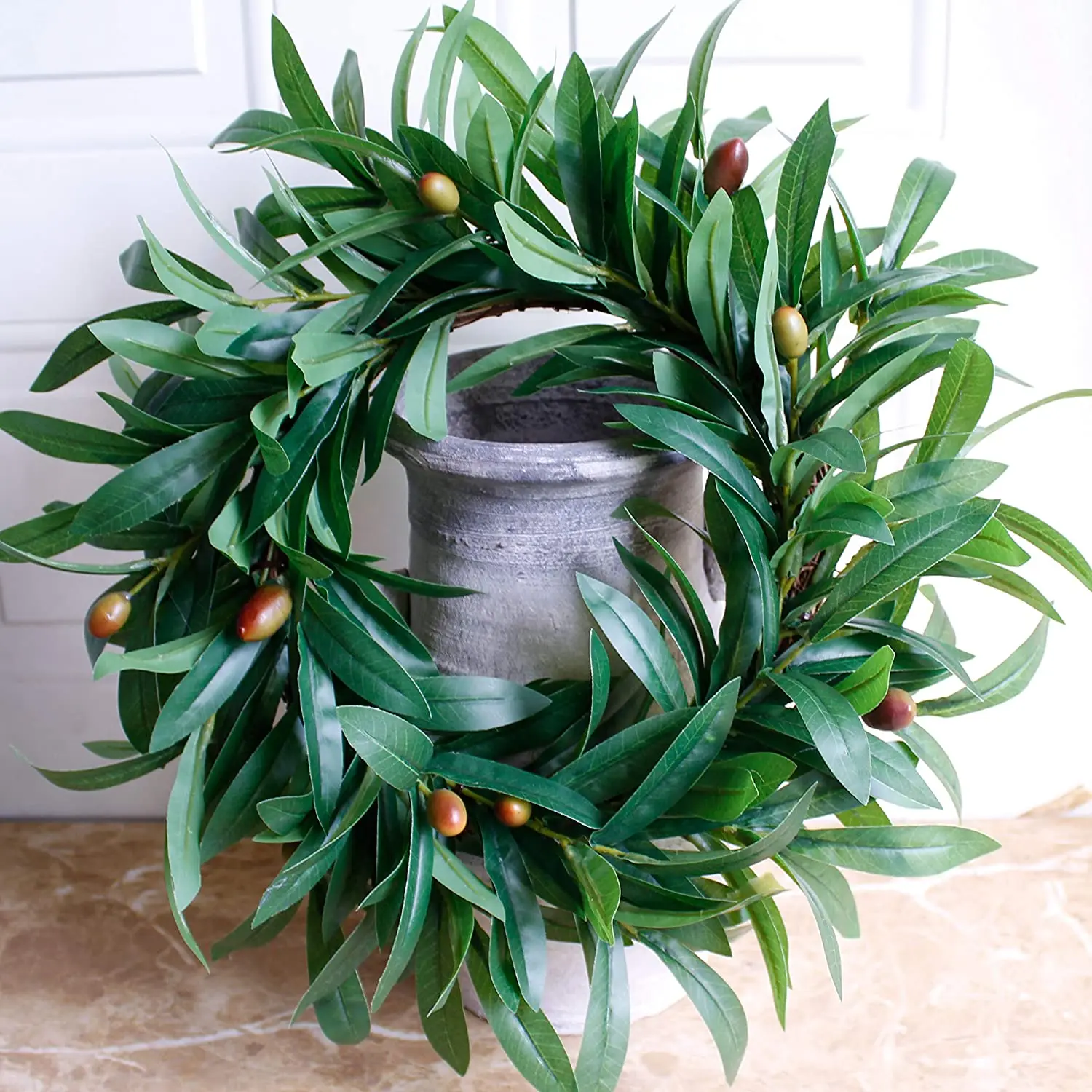 17 inches mini front door wreath olive branch green leaves wreath