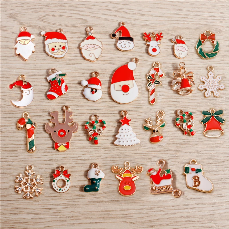 Tusember 20 Stück Emaille-Weihnachtsanhänger mit Weihnachtsmann, Hirsch und Schneeflocke für DIY-Anhänger, Halsketten, Ohrringe, Armbänder, handgefertigter Schmuck – Detail 2