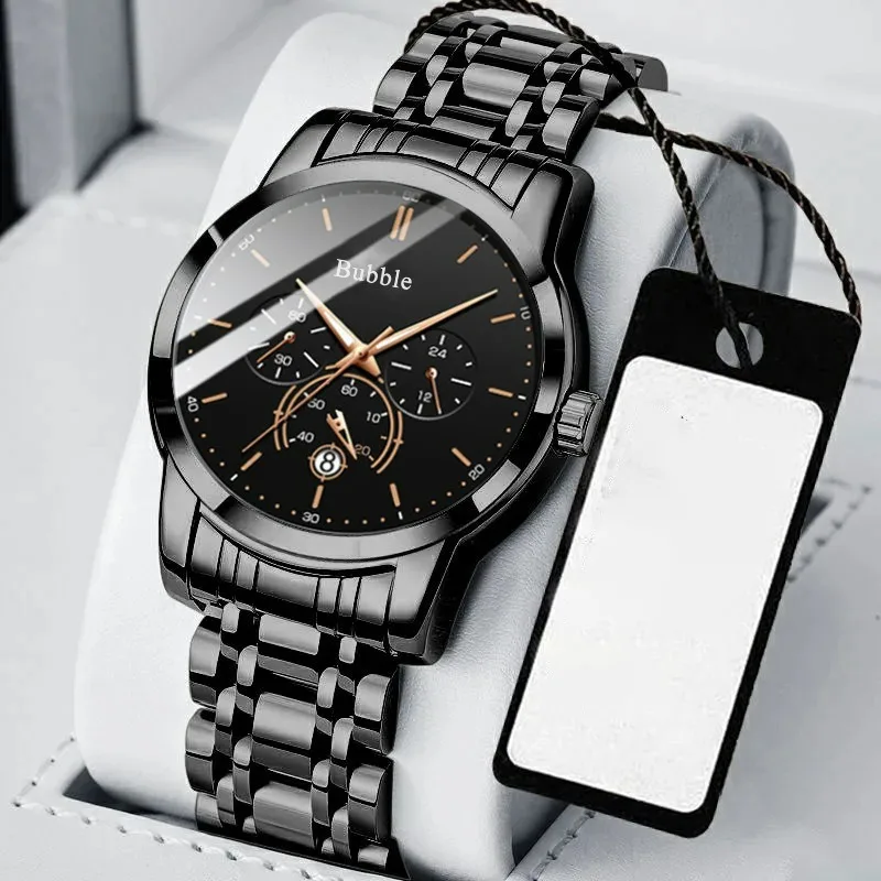 Trendy Sports Water-Resistant Multi-Functional Automatic Quartz Glow-in-the-Dark Stainless Steel Strap Men's Watch