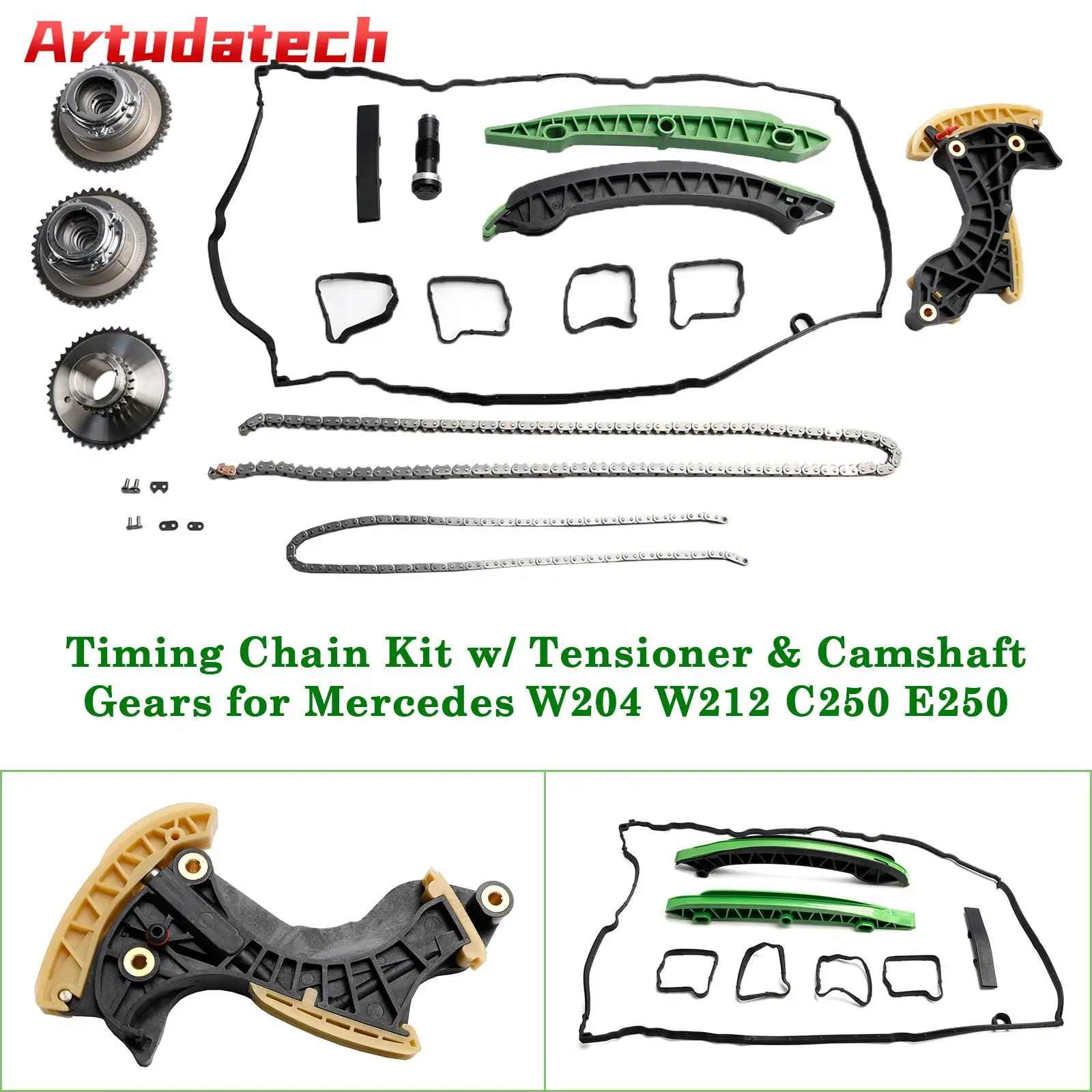 Artudatech Timing Chain Kit w/ Tensioner & Camshaft Gears for Mercedes W204 W212 C250 E250 Car Accessories