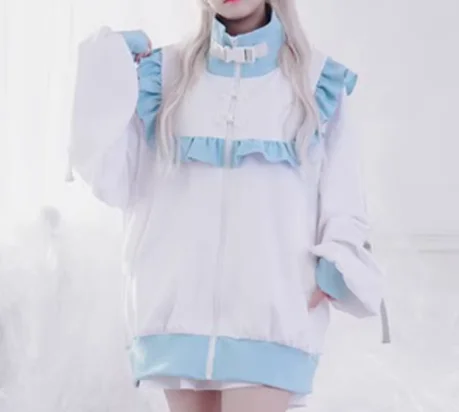 ربيع الخريف موضة جديدة فضفاضة الصينية زر سترة طويلة الأكمام فتاة حلوة كلية اليابانية العمر الحد الكشكشة سستة الأعلى