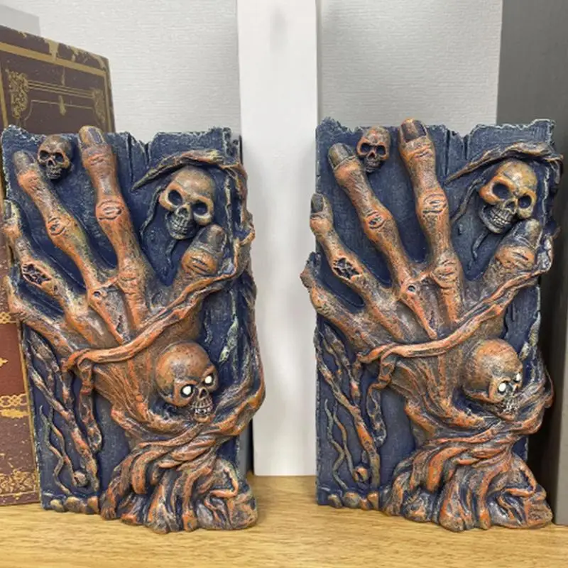 

Skull Bookends Decor Vintage Resin Small Bookend Sculpture Bookend Decor Desktop Statue Ornament Figurine Craft Wear-Resistant