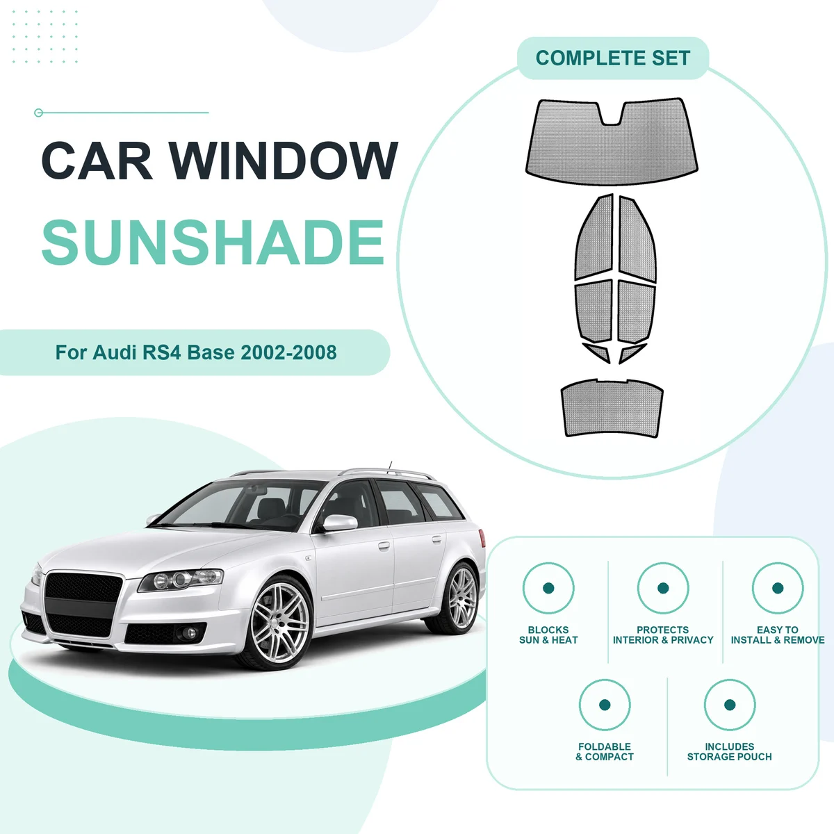 For Audi RS4 Base 2002-2008 Custom Full Set Window Sunshades Aluminum Foil Suction Cup Anti UV Privacy