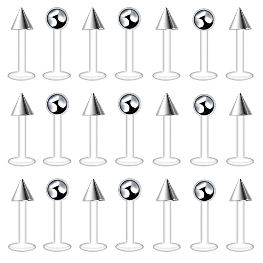 

Bulk 16g 1.2mm Silicone Clear Labret Ring 6/8/10/12mm Bar Steel 3mm Ball Cone Nose Ear Tragus Monroe Lip Stud Piercing