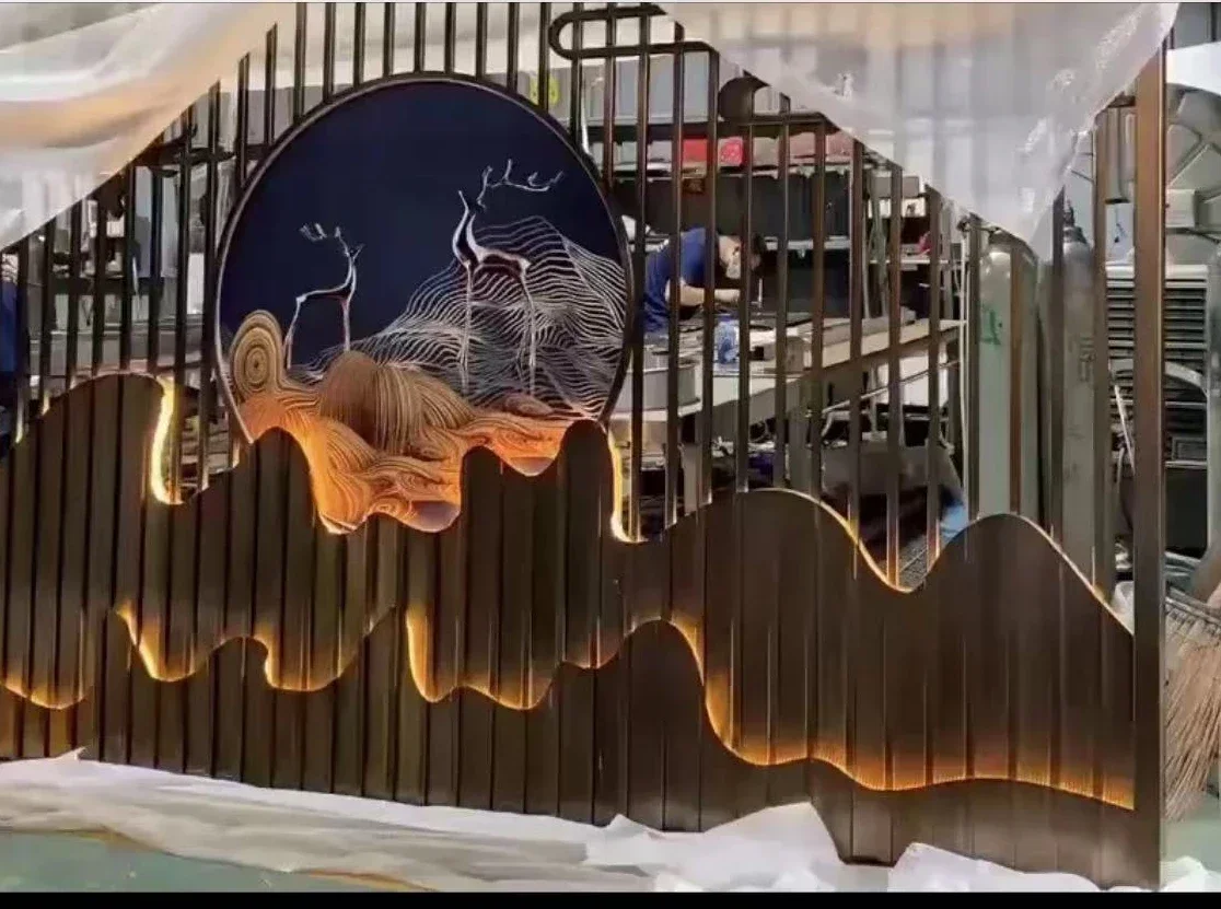 تخصيص الفولاذ المقاوم للصدأ شاشة قابلة للطي المشهد التقسيم فناء حائط الخلفية المدخل قاعة المعارض الجنينة