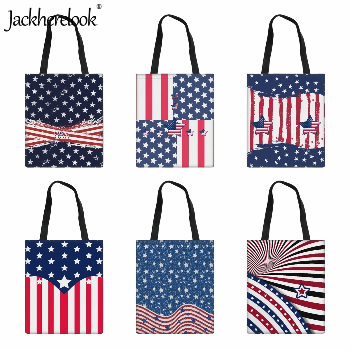 

Jackherelook New Shoulder Bag Women's Fashion Casual Handbag US Flag Print Tote Bag Female Classic Travel Canvas Shopping Bag