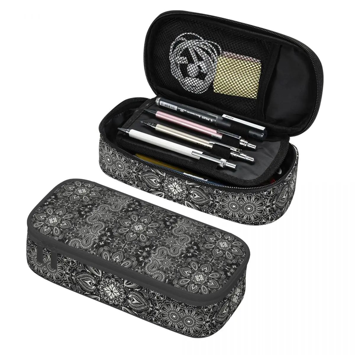 Customized Classic Bandana Style Black Pencil Case for Girl Boy Big Capacity Paisley Pattern Pen Box Bag School Accessories