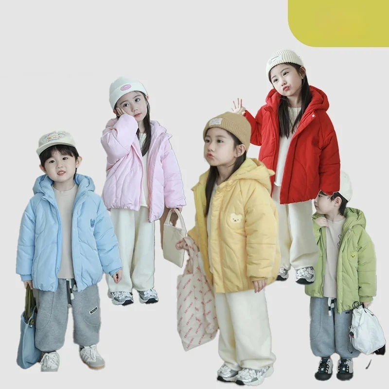 

Cute Bear Embroidery Toddler Winter Jacket Hooded Cotton Padded Coat for 1-5 Years Kids Warm Puffer Outerwear
