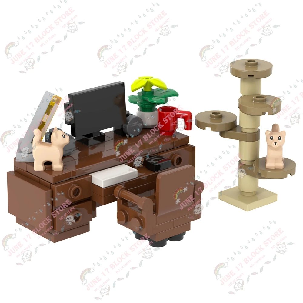 MOC City Series مكتب منزلي متوافق مع طاولات الألعاب بنة صديق هدية ألعاب تعليمية للأطفال الكبار تجميعها الطوب