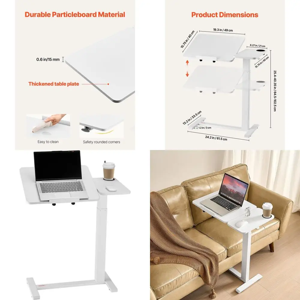 

Overbed Table, Over Bed Table with Wheels Adjustable Height, Mobile Hospital Bed Table, Rolling Laptop Desk with Tilting Top & C