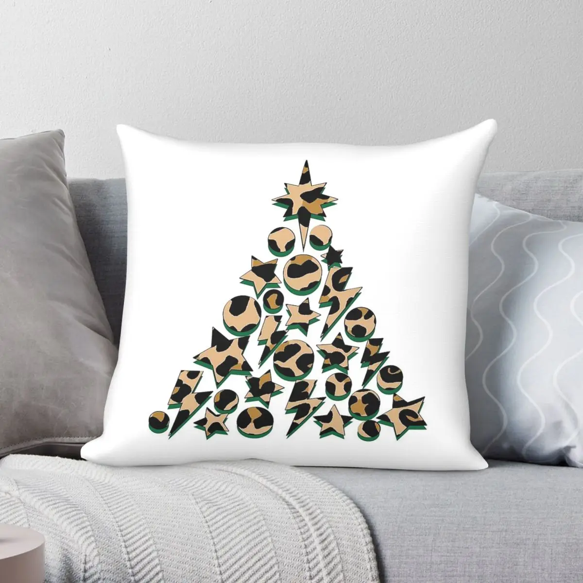 Leopard Christmas Lightning Star Square Pillowcase Polyester Linen Velvet Printed Zip Decorative Pillow Case Home Cushion Cover