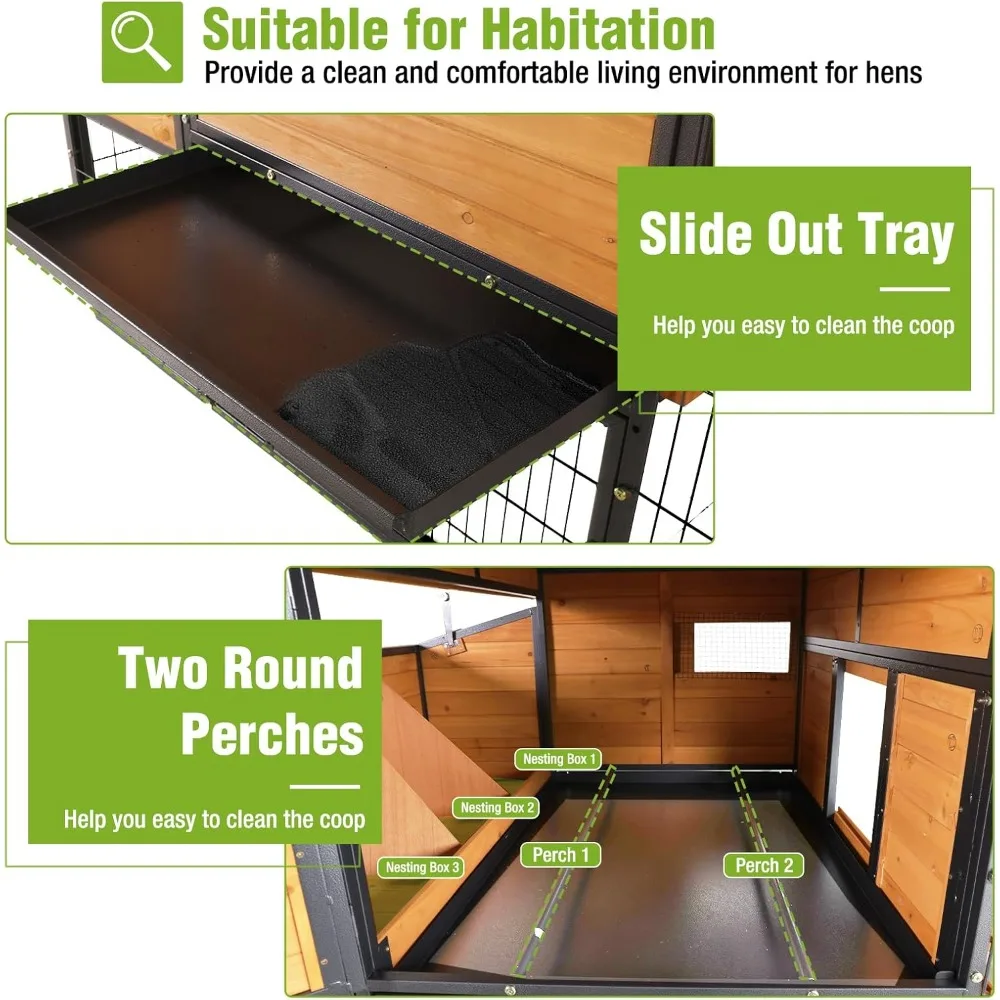 

Mobile Chicken Coop Upgraded with All Arounded Metal Frame Expandable Hen House with Super Large Wheels