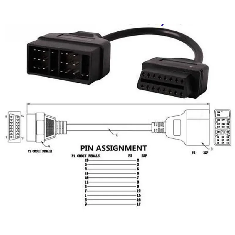 Toyota 17Pin/22Pin to OBD2 16Pin Adapter Cable for Vehicle Diagnostic Tool