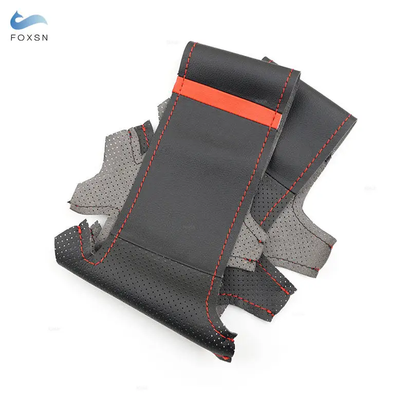 Car Steering Wheel Cover Leather Trim For Mini Coupe 2001 2002 2003-06 Convertible 2004 2005 2006 2007 2008 Black with red strip