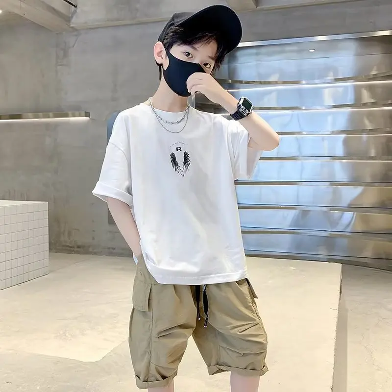 2023 Summer Kids Clothes Streetwear Cartoon Print T Shirt 100%Cotton Tops Children Boys Girls Clothes Short Sleeve O-Neck Tees