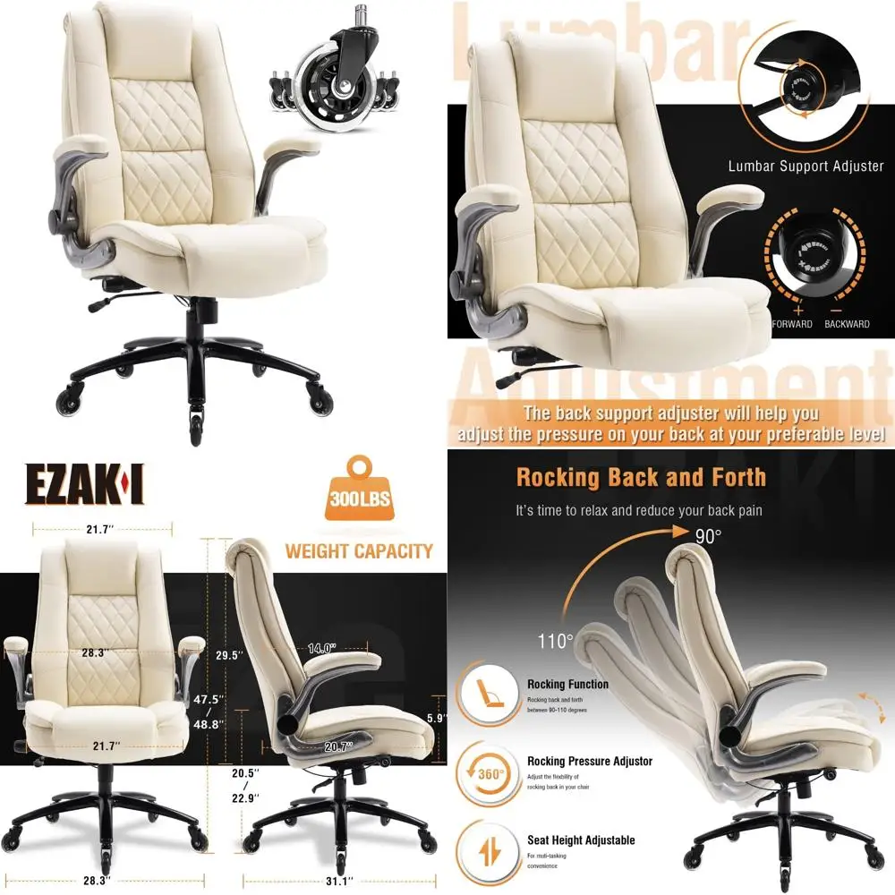 Executive High Back Computer Desk Chair with Flip-up Arms, Lumbar Support, Thick Padding, Adjustable Rocking and Padded Seat for