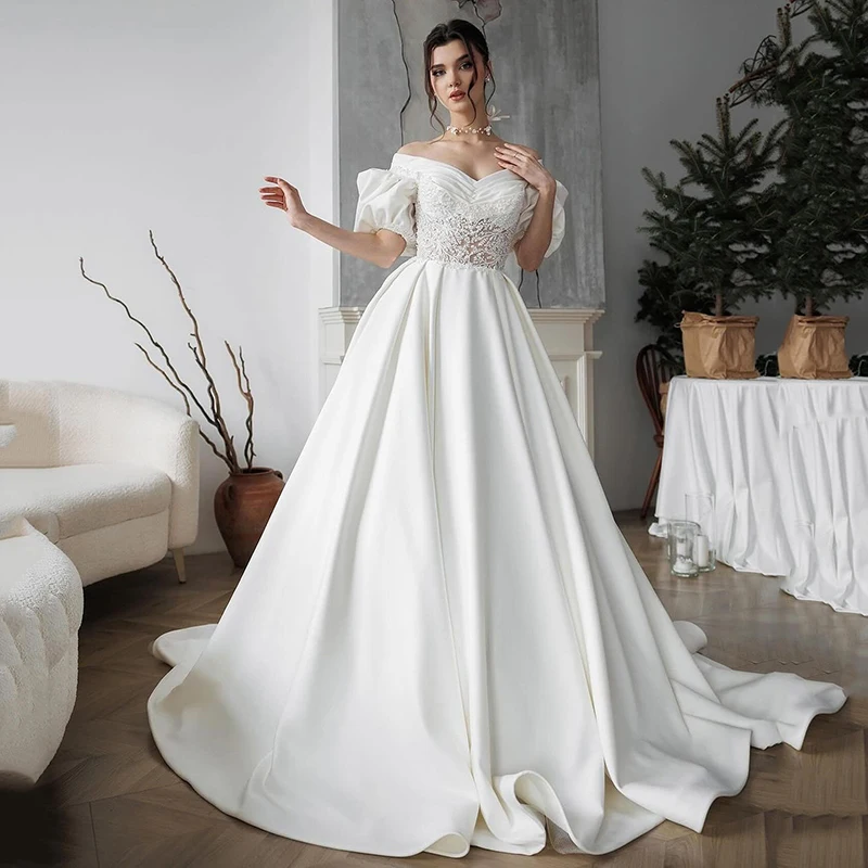 

Eightree Elegant A-Line Wedding Dresses 2024 Short Sleeve Appliques Princess Bridal Dress Women Evening Wedding Gowns Plus Size