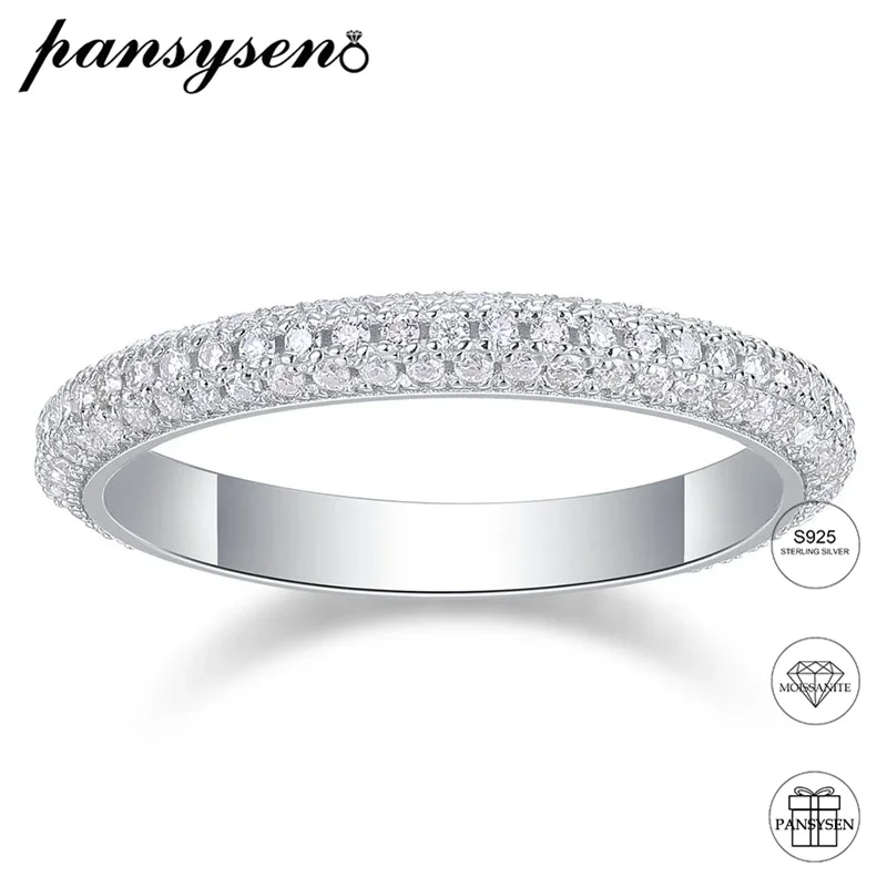 

PANSYSEN Real 925 Sterling Silver Sparkling Full Moissanite Rings for Women Engagement Wedding Bands Fine Jewelry Gift Wholesale