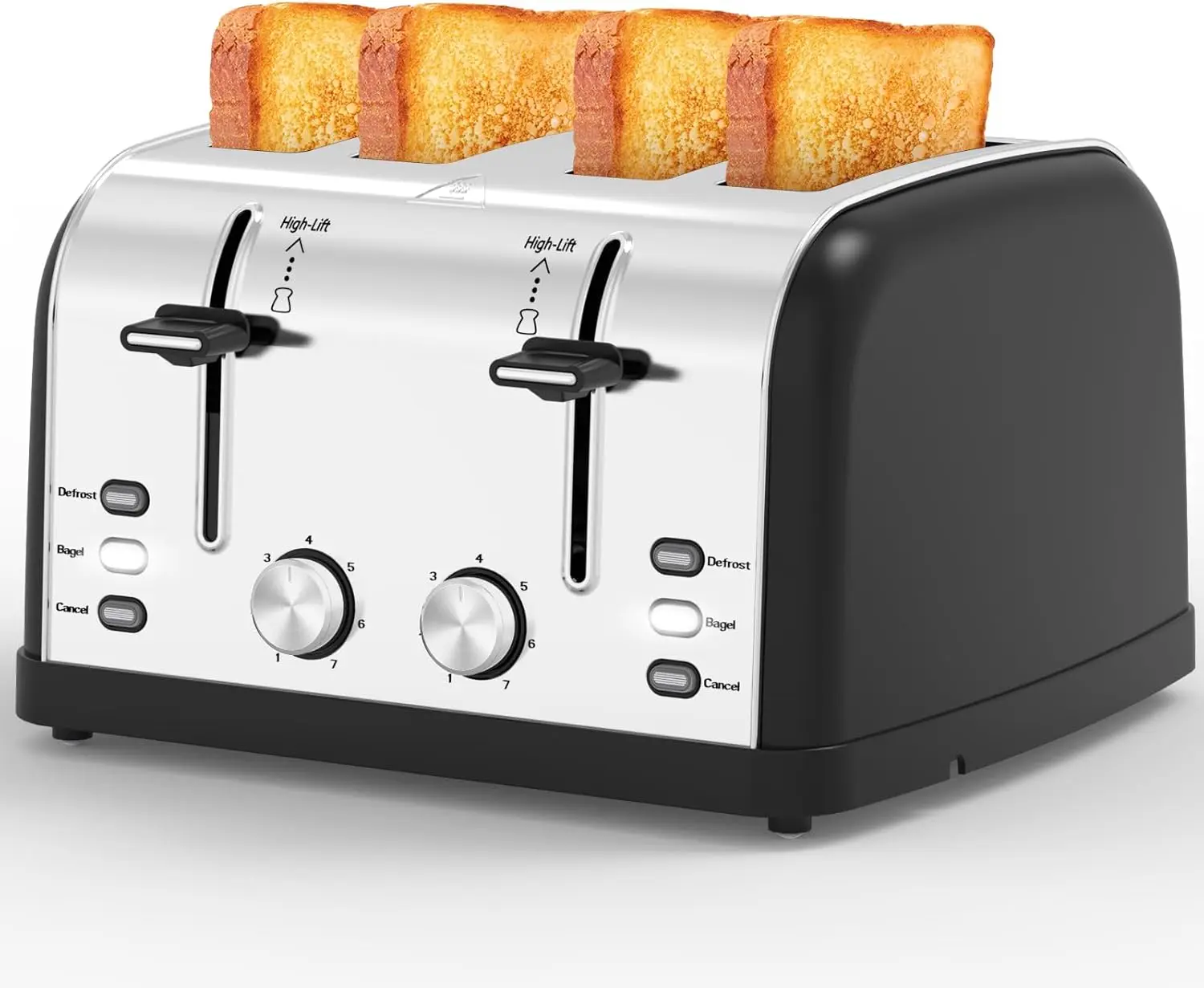 Toaster 4 Slice,Retro Stainless Steel Toater with 7 Shade Settings,Best Prime Toaster for Waffles, 4 Slice Wide Solt Toaster