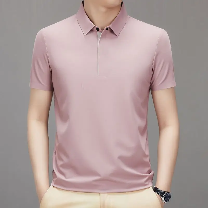 Minimalist Smart Casual Summer Thin Polo Shirts Men Solid Turn-down Collar Breathable Fashion Versatile Loose Short SleeveTops