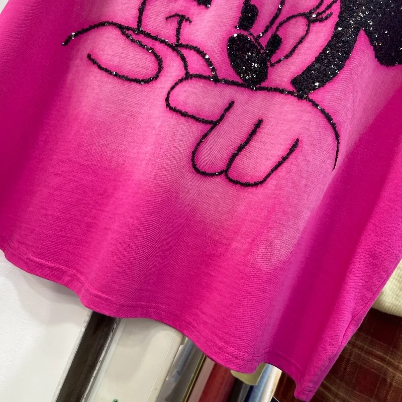 النمط الأوروبي أوائل ربيع 2026 المرأة Y2k تي شيرت جديد الثقيلة نحى الكرتون تنقش فضفاض منتصف طول بلايز البلوفرات #5