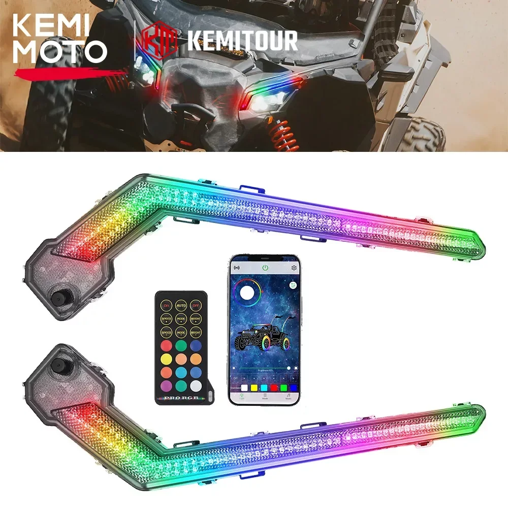 

KEMIMOTO UTV Front RGB Daytime Running Turn Signal Lights w/ Bluetooth for Can Am Maverick X3 Trail Sport MAX 710004994,95