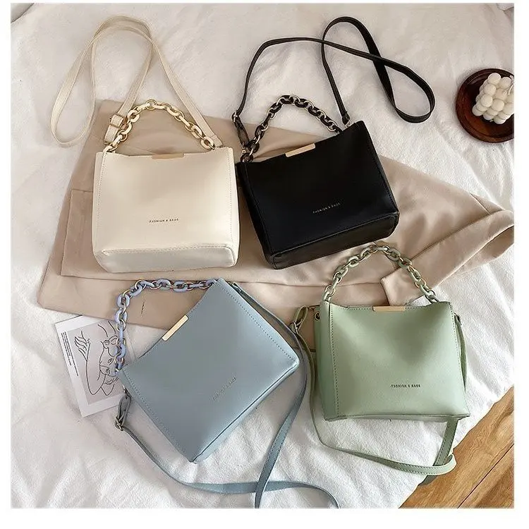 Pure Color Women's Bucket Bag 2023 New Fashion Ins Versatile High Quality Retro Single Shoulder Crossbody Handbag