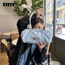 Women Y2k Denim Shoulder Bags Korean Fashion Design Boston Handbag Large Capacity Female Sqaure Side Travel Fitness Bag 2023 New