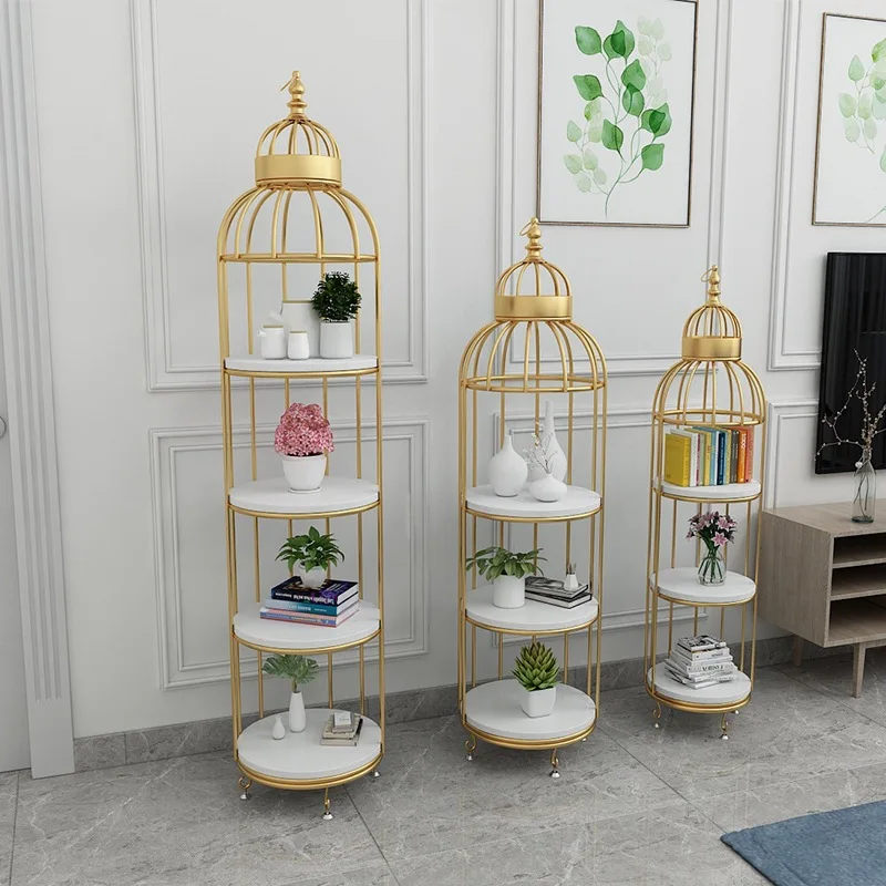 

Nordic storage racks, floor-to-ceiling living room round birdcage bookshelves, indoor storage racks, wrought iron flower racks