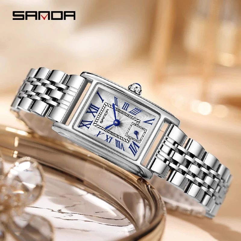 SANDA 1116 Fashion Ladies Watch Elegant Rectangle Dial Water Resistant Quartz Movement Business Watch for Women Wristwatch Gift