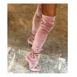 Pink Sweet Sexy Suede Over the Knee Boots Metal Stiletto High Heel Pointed Toe Fashion Sexy Women Shoes 2024 Zapatos Para Mujere