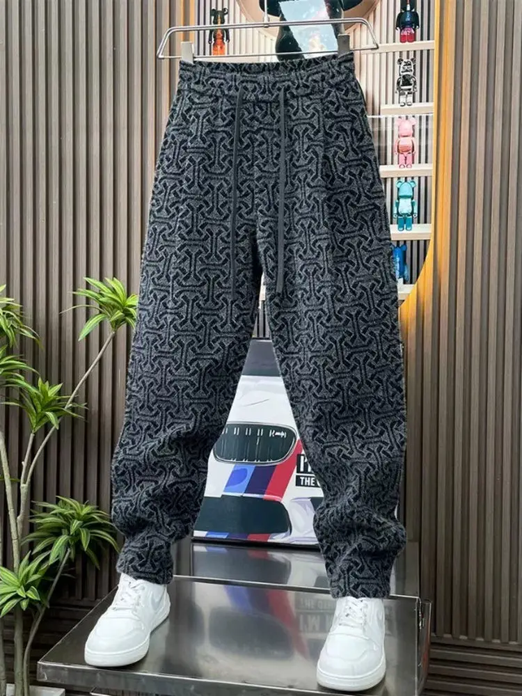 

Trendy Casual Printed Loose Men's Bla Long Pants Spring 2026 New Sle Elastic Waist Straight Leg Pants Busin Casual