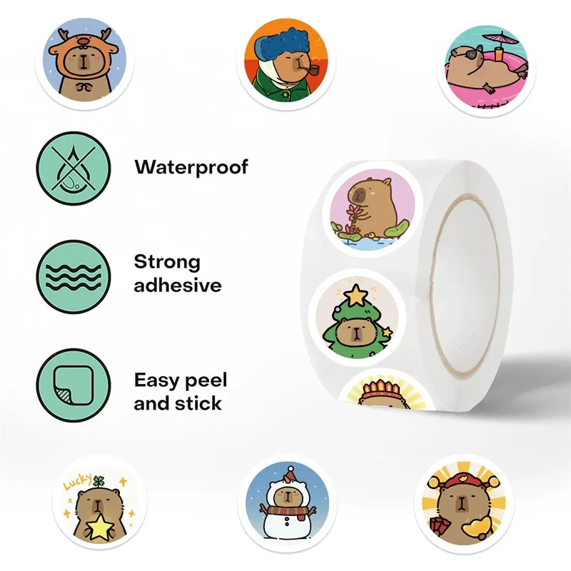 500PCS Cute Capybara Paper Labels Sticker Sealing DIY Kids Decoration Scrapbooking Korean Stationery Hand Accounting Supplies